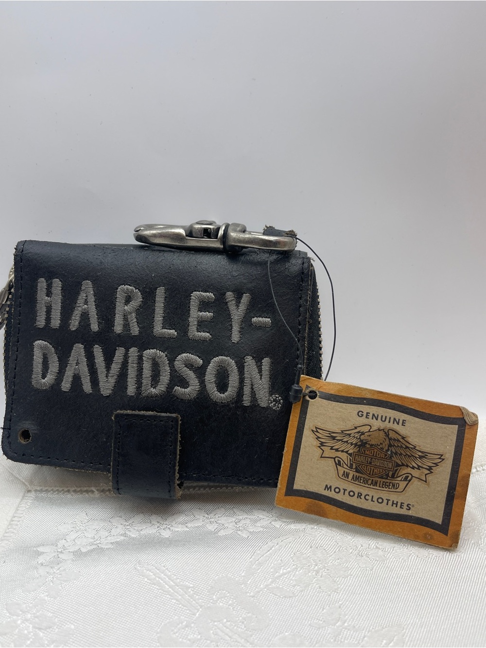 Harley-Davidson Black Leather Chain Wallet with Embroidered Logo